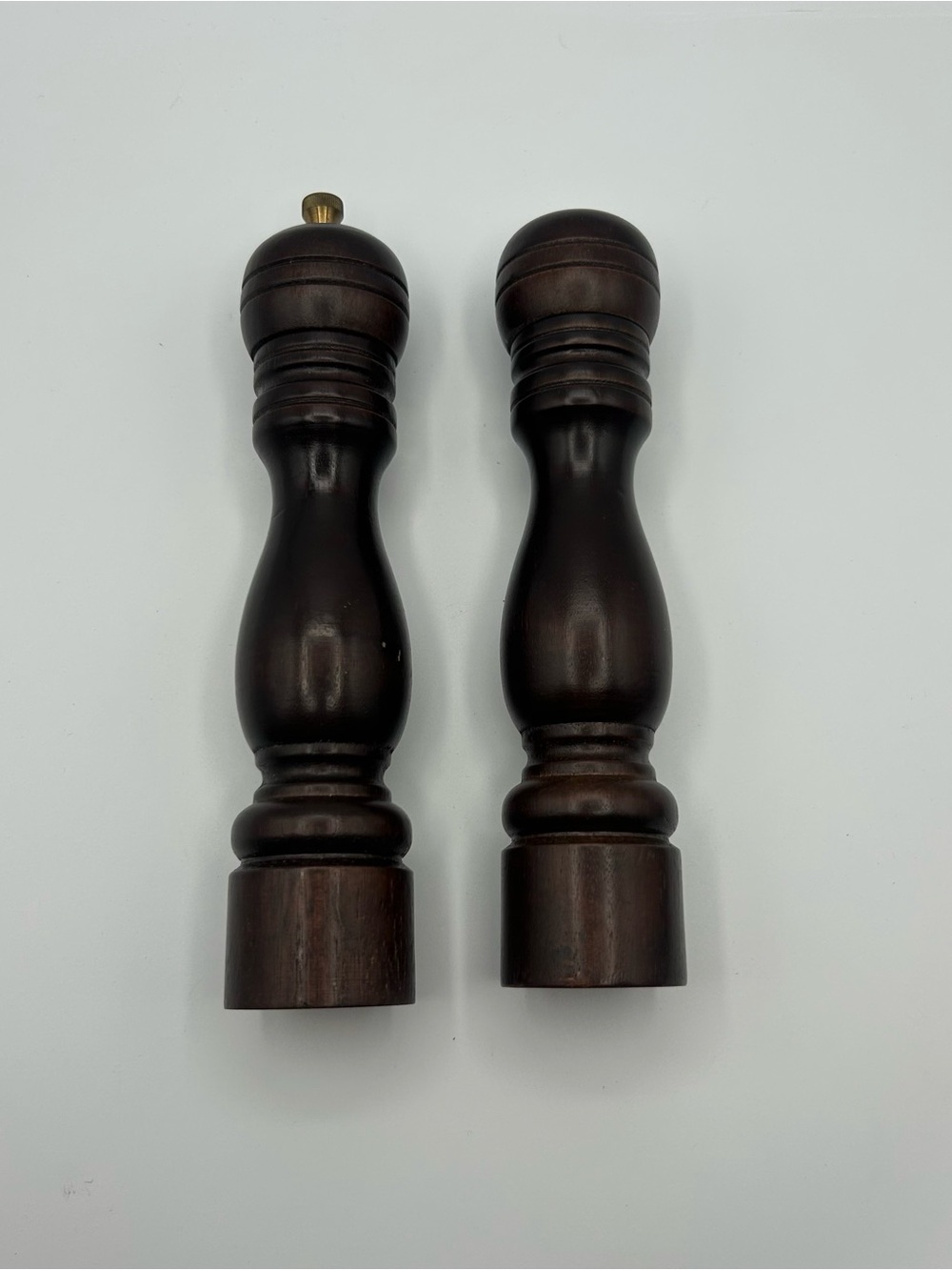 Vtg Wooden Salt Shaker & Pepper Mill Set 7”T x 1.5”W Skinny Japan MCM Never Used